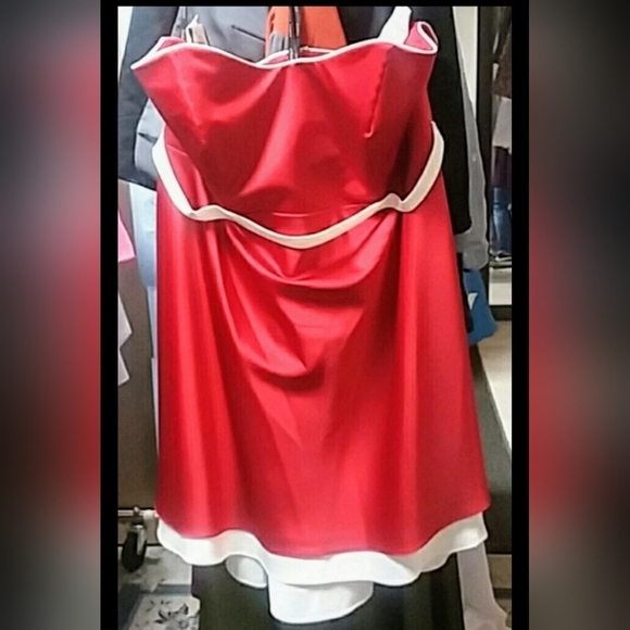#330 Alfred Angelo - Size: 28W Style 7044 Red/Off White Satin Dress - Picture 3 of 5